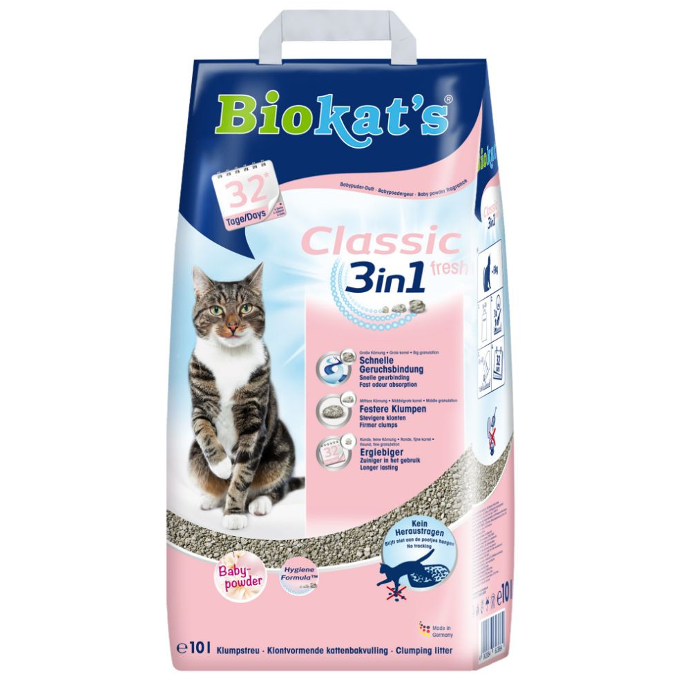 Biokat s Classic fresh 3in1 litière pour chat parfum poudre pour bébé