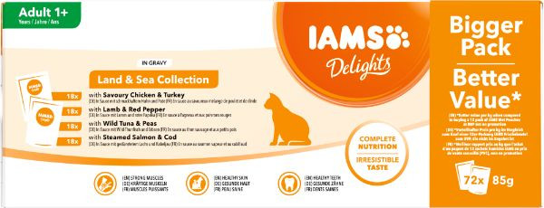 Iams Delights Adult Land & Sea Collection in gravy natvoer kat (72x85gr)