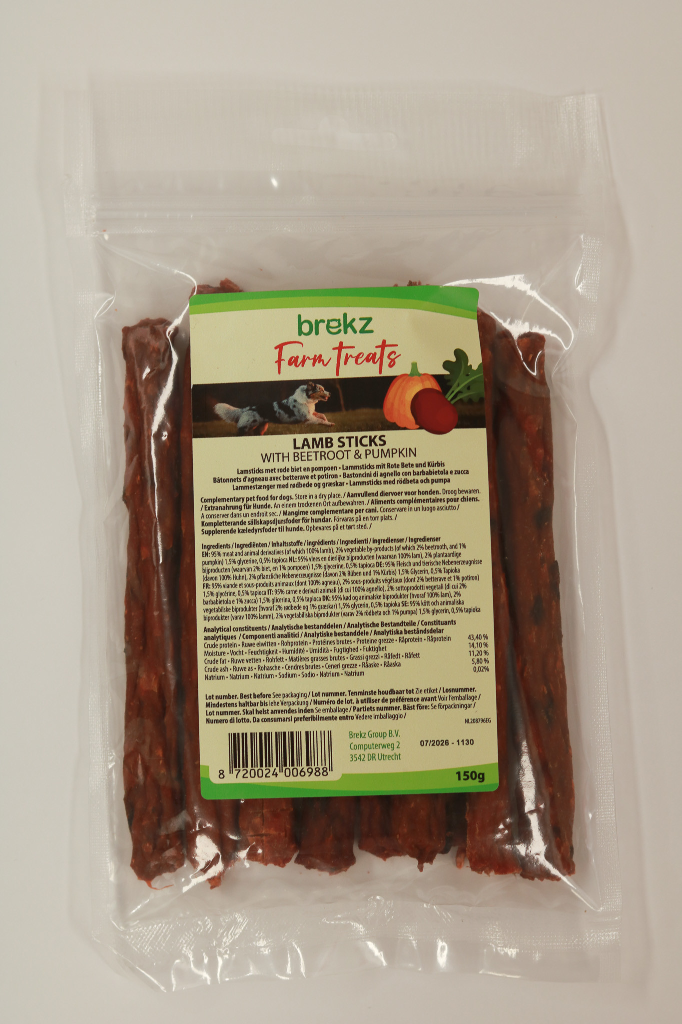 Brekz Farm Treats bâtonnets d'agneau à la betterave et au potiron pour chien