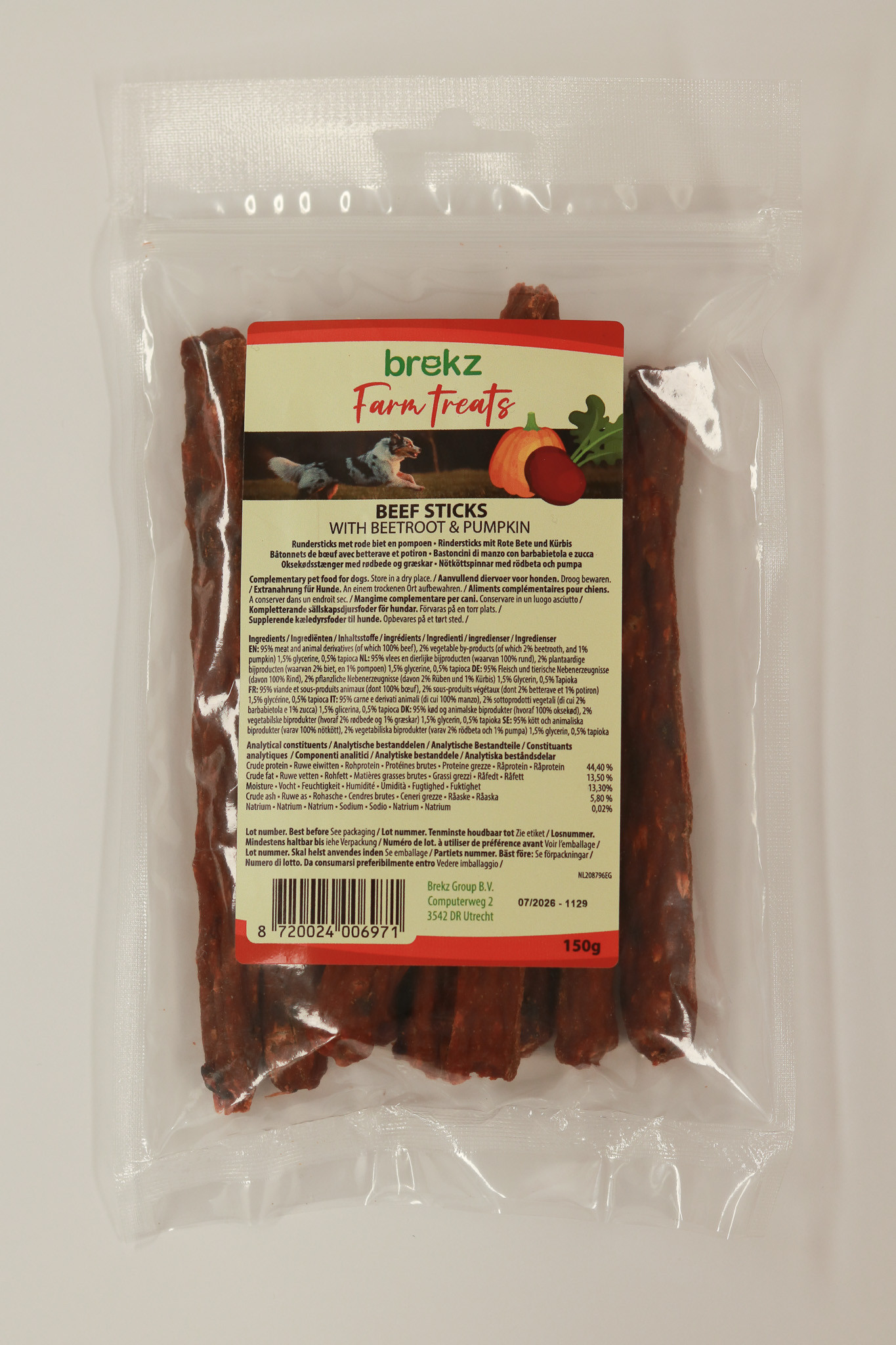 Brekz Farm Treats bâtonnets de bœuf à la betterave et au potiron pour chien