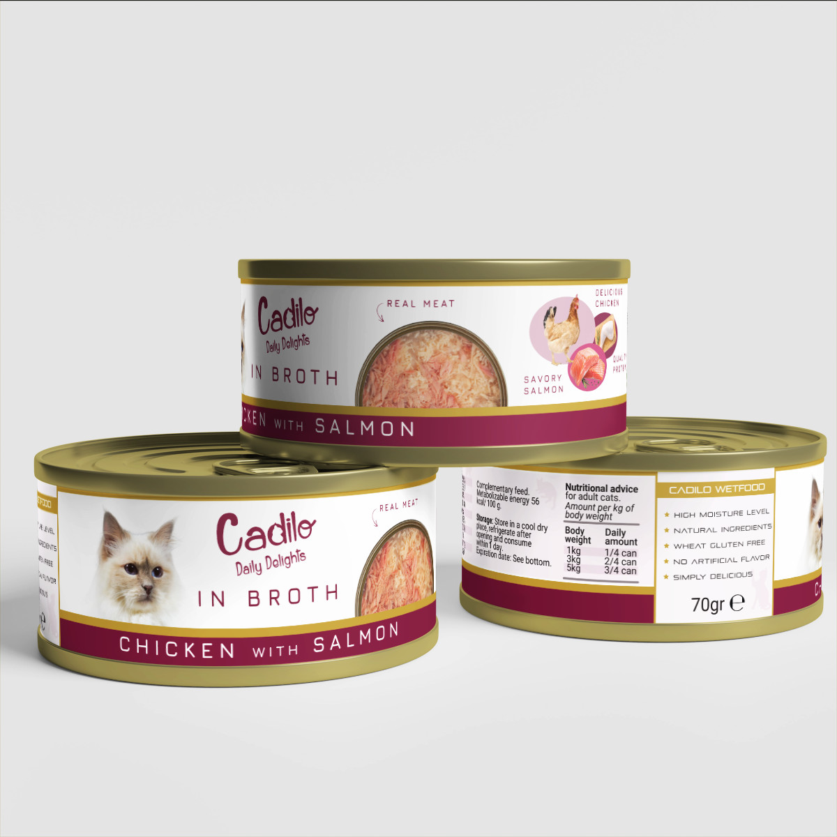 Cadilo kip met zalm in bouillon natvoer kat (70 g)