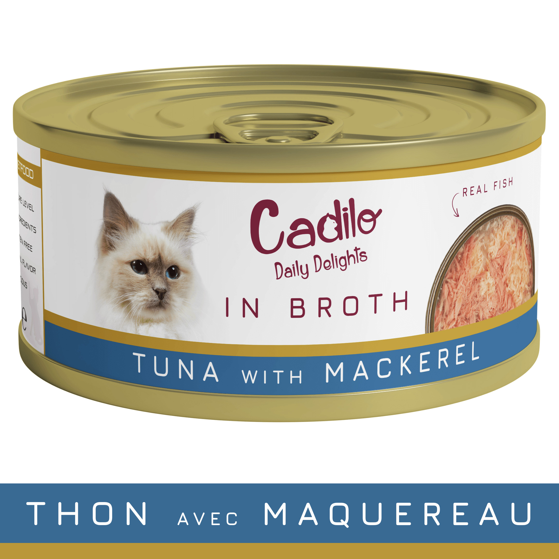 Cadilo tonijn met makreel in bouillon natvoer kat (70 g)