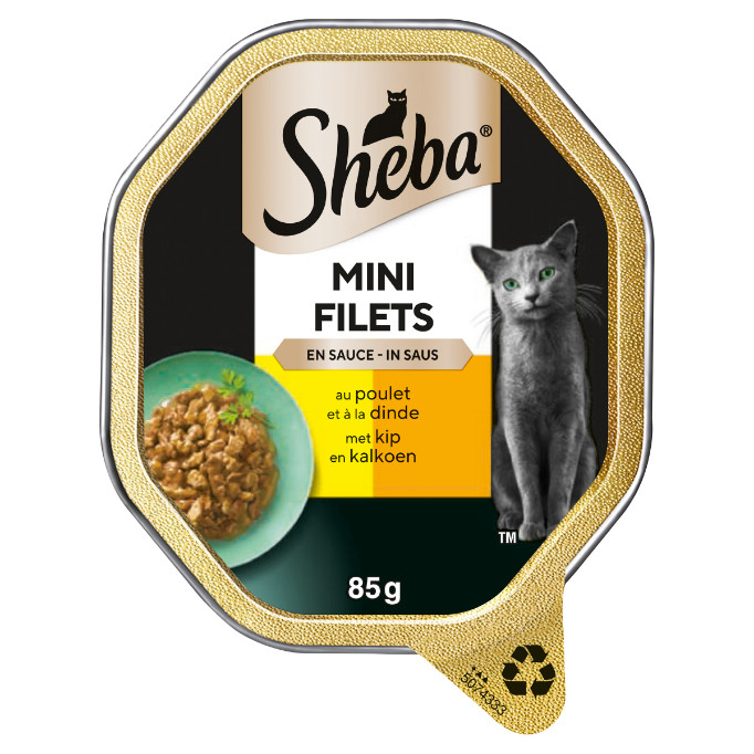 Sheba Mini Filets au poulet et à la dinde pâtée pour chat (85 g)